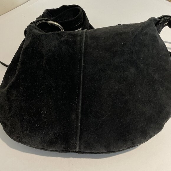 Vintage Native American Suede Leather Bag Crossbody Black Fringe Conch Boho - Picture 5 of 10